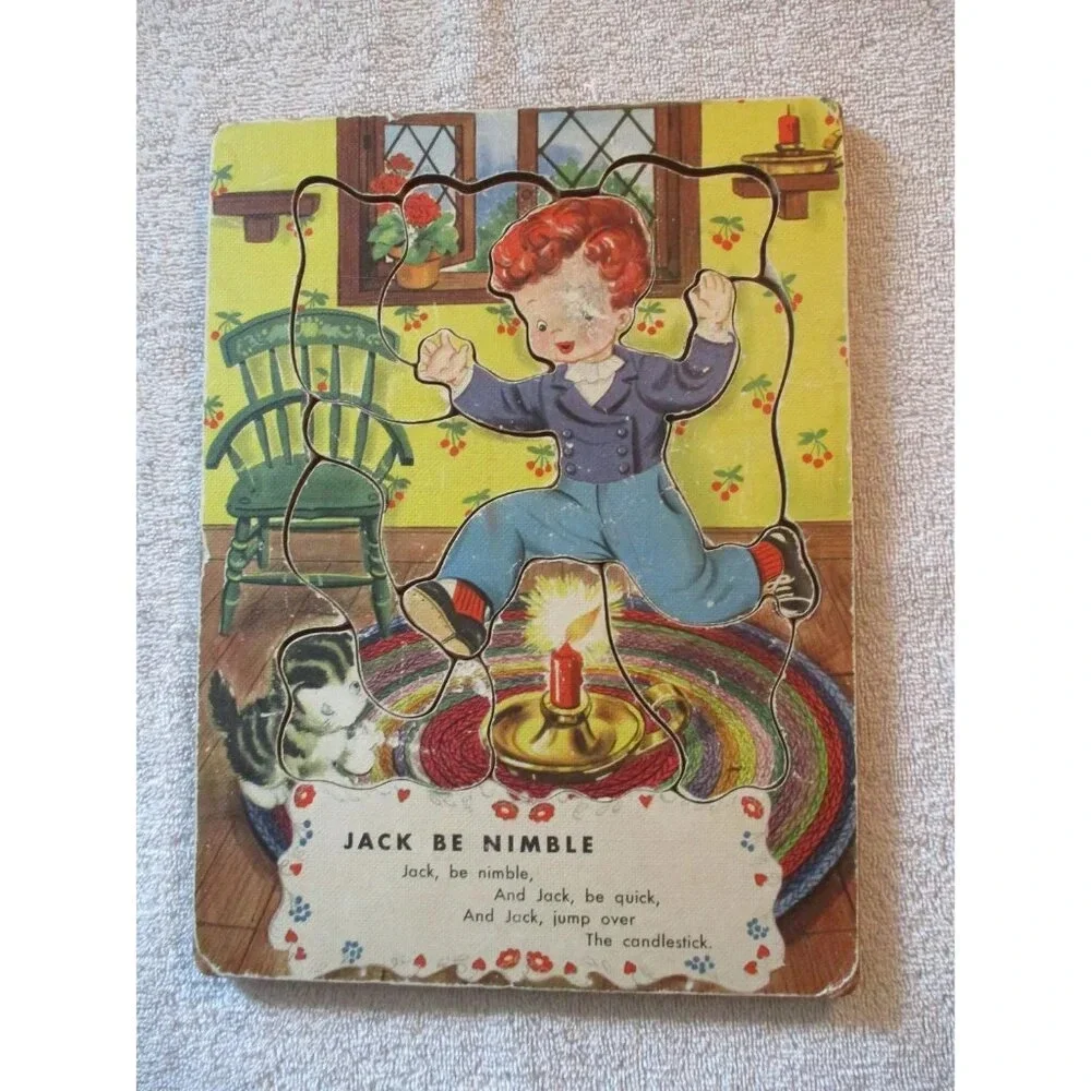 Vintage Jack be Nimble wooden puzzle, 1940.‎ Mother Goose, Nursery Rhymes